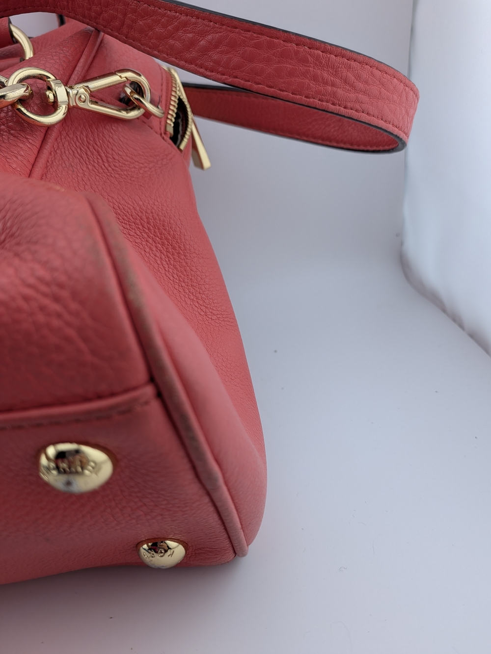 Michael Kors Coral Pebbled Leather Satchel with Gold Hardware - Picture 3 of 12